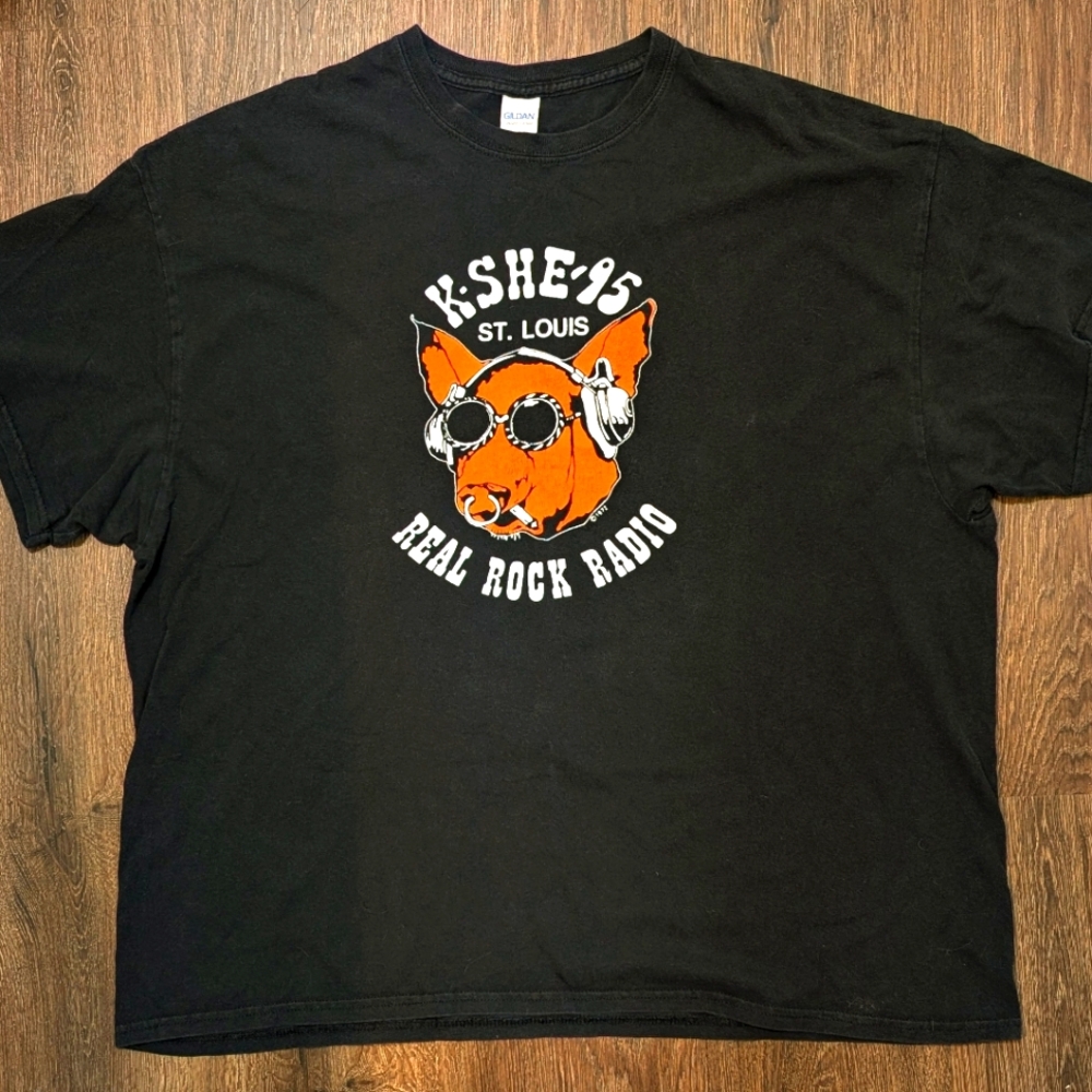 Vtg 1990s K-SHE 95 RADIO St Louis 1972 Logo Real Hog Radio Men's 2X Gliden Heavy